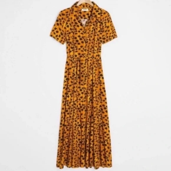 Anthropologie Porridge Vianne Leopard Maxi ShirtDress Orange 8 NWT